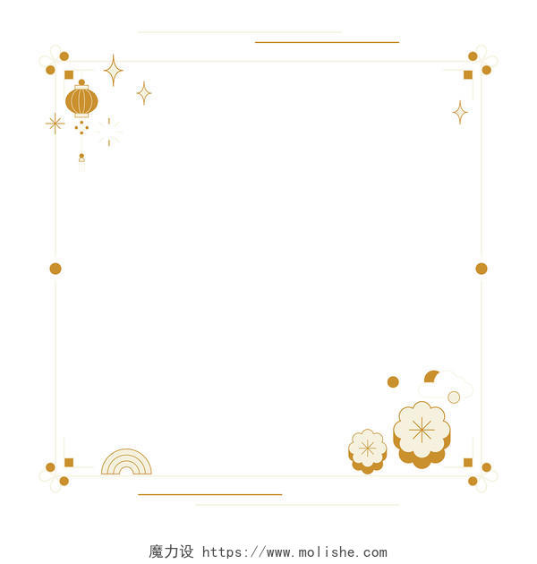 金色线条月饼中秋国潮边框线性简约边框PNG素材